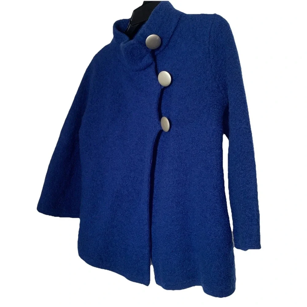 VTG Covington Wool Cardigan Jacket Women's Large Petite Blue Cropped‎ 3/4 Sleeve